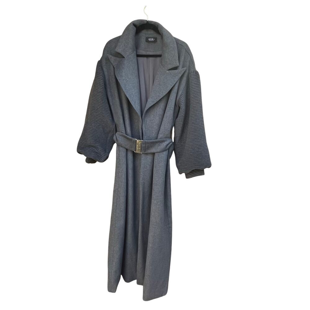 AKIRA PIPING BALLOON SLEEVE TRENCH COAT Sz L - Picture 3 of 10
